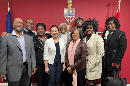 Aundre leading a delegation of Black business owners in a meeting with the Federal Minister of Small Business (Rechie Valdez, Mississauga-Streetsville)